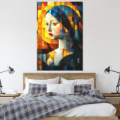 Meisje met een Pearl Earring Glas in lood Mozaïek Canvas Afdruk (Insitu (Slaapkamer))