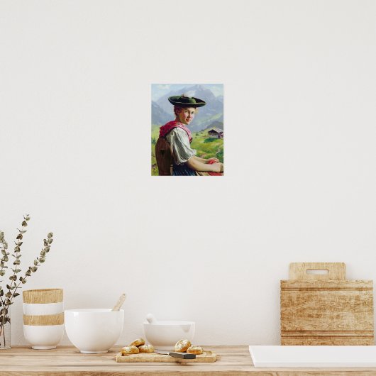 Meisje met een Pet in het berglandschap Poster (Keuken)