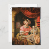 Meisje met een pop in het binnenland briefkaart (Voorkant / Achterkant)