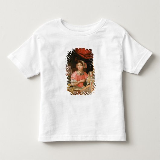 Meisje met een pop in het binnenland kinder shirts (Voorkant)
