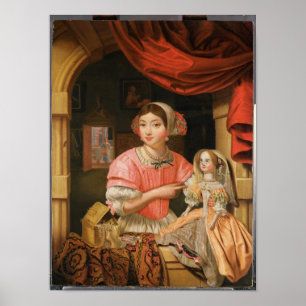 Meisje met een pop in het binnenland poster