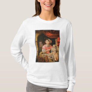 Meisje met een pop in het binnenland t-shirt