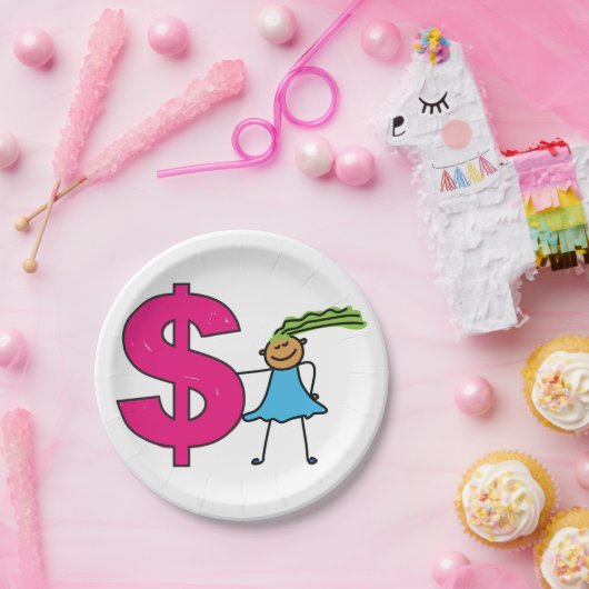 Meisje met een poppenbord papieren bordje (Feest)