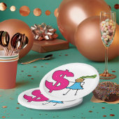 Meisje met een poppenbord papieren bordje