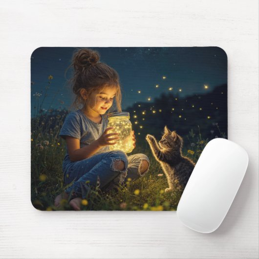 Meisje met een pot vol vuurvliegjes muismat (Met muis)