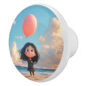 Meisje met een rode ballon bij Sunset Beach Keramische Knop (Rechts)