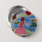 Meisje met een rode ballonbadge ronde button 7,6 cm (Voorkant /achterkant)