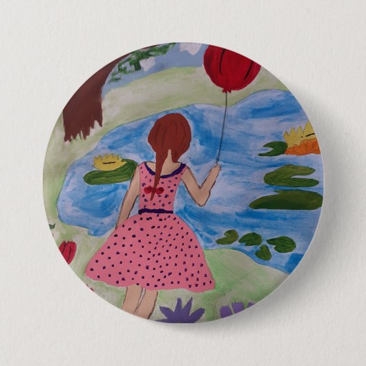 Meisje met een rode ballonbadge ronde button 7,6 cm (Voorkant)