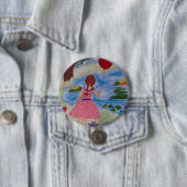 Meisje met een rode ballonbadge ronde button 7,6 cm (In situ)