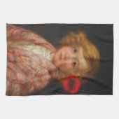 Meisje met een rode bloem in haar haar theedoek (Horizontaal)