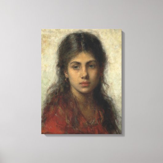 Meisje met een Rode sjah (door Alexei Harlamoff) Canvas Afdruk (Voorkant)