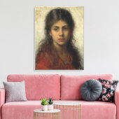 Meisje met een Rode sjah (door Alexei Harlamoff) Canvas Afdruk (Insitu (Woonkamer))