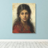 Meisje met een Rode sjah (door Alexei Harlamoff) Canvas Afdruk (Insitu (Houten vloer))