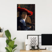 Meisje met een rood Pet Poster (Thuiskantoor)