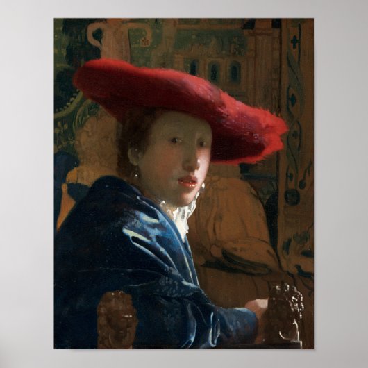Meisje met een rood Pet van Vermeer - Poster (Voorkant)