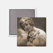 meisje met een roos magneet (Voorkant / Achterkant)