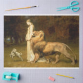 Meisje met een schaap- en leeuwenontkoppelpapier tissuepapier (Craft)