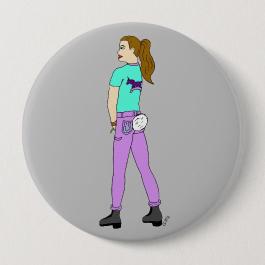 meisje met een staart ronde button 4,0 cm (Voorkant)