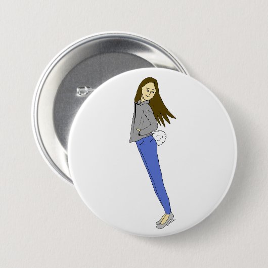 meisje met een staart ronde button 7,6 cm (Voorkant /achterkant)