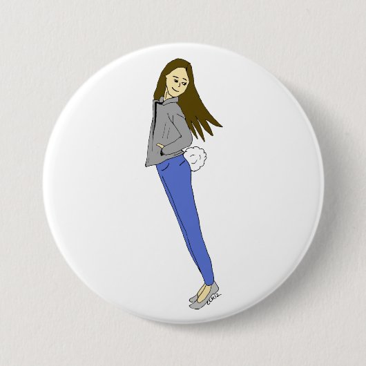 meisje met een staart ronde button 7,6 cm (Voorkant)