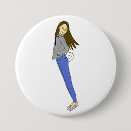 meisje met een staart ronde button 7,6 cm