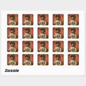 Meisje met een ventilator vierkante sticker (Vel)