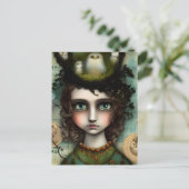 Meisje met een vogelnest op haar hoofd briefkaart (Staand voorkant)