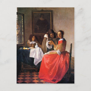 Meisje met een wijnglas door Johannes Vermeer Briefkaart