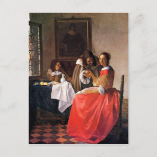 Meisje met een wijnglas van Johannes Vermeer Briefkaart