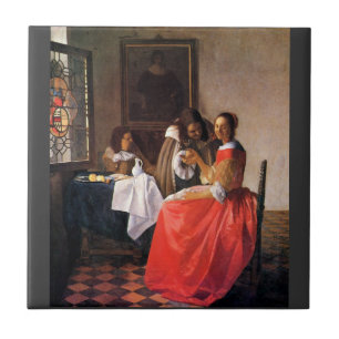 Meisje met een wijnglas van Johannes Vermeer Tegeltje