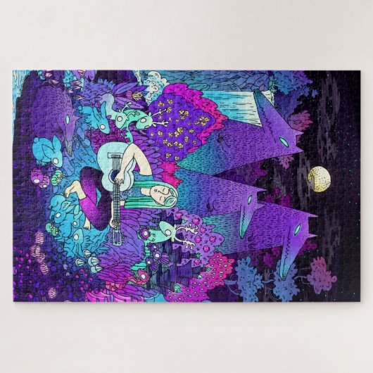 Meisje met een wit haar dat gitaar speelt legpuzzel (Horizontaal)