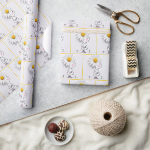 Meisje met een witte madeliefje op haar hoofd cadeaupapier