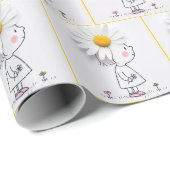 Meisje met een witte madeliefje op haar hoofd cadeaupapier (Rol Hoek)