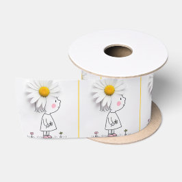 Meisje met een witte madeliefje op haar hoofd satijnen lint