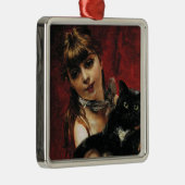 Meisje met een zwarte kat in haar armen metalen ornament (Rechts)