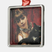 Meisje met een zwarte kat in haar armen metalen ornament (Links)