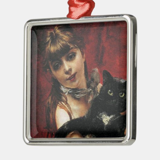 Meisje met een zwarte kat in haar armen metalen ornament (Links)