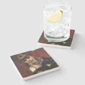 Meisje met een zwarte kat in haar armen stenen onderzetter (Zijkant)