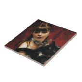 Meisje met een zwarte kat in haar armen tegeltje (Zijkant)