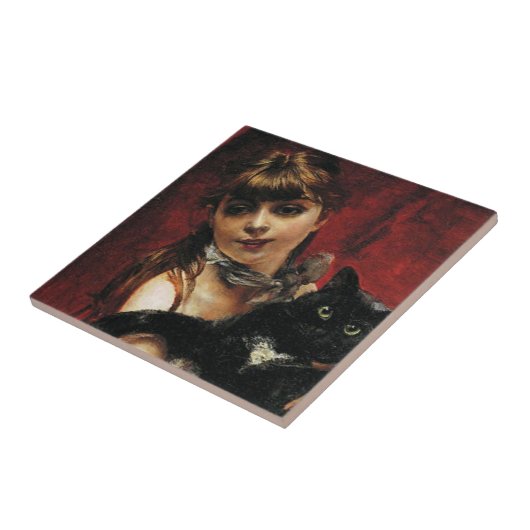 Meisje met een zwarte kat in haar armen tegeltje (Zijkant)
