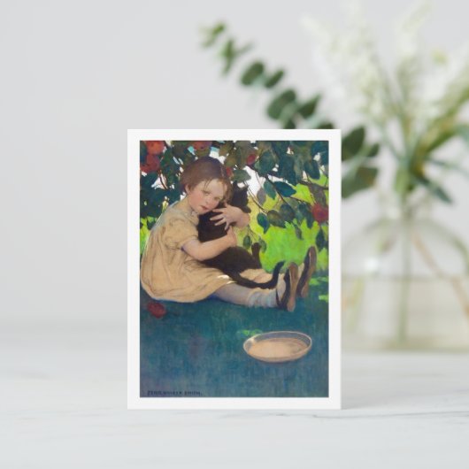 Meisje met een zwarte kat, Jessie Willcox Smith Briefkaart (Staand voorkant)