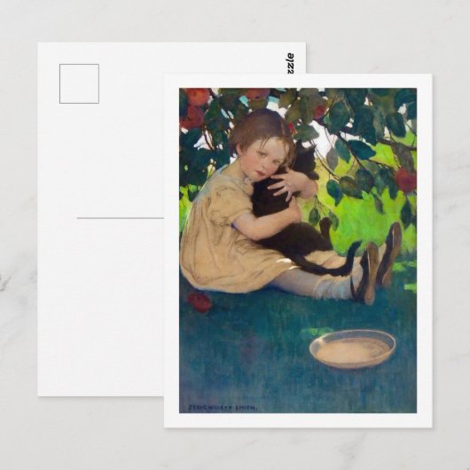 Meisje met een zwarte kat, Jessie Willcox Smith Briefkaart (Voorkant / Achterkant)