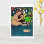 Meisje met een zwarte kat, Jessie Willcox Smith Kaart (Gele Bloem)