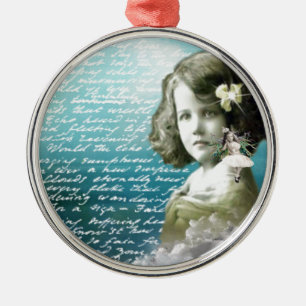 meisje met engeltje metalen ornament