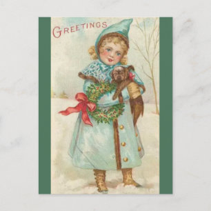  meisje met feestdagen briefkaart