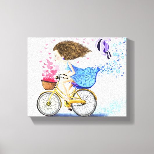 Meisje met fiets canvasprint canvas afdruk (Voorkant)