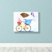 Meisje met fiets canvasprint canvas afdruk (Insitu (Houten vloer))