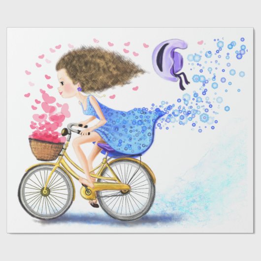 Meisje met fiets romantisch inpakpapier (Vlak)