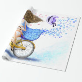 Meisje met fiets romantisch inpakpapier (Uitgerold)