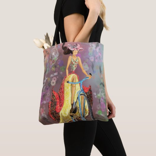 Meisje met fietstas tote bag (Dichtbij)